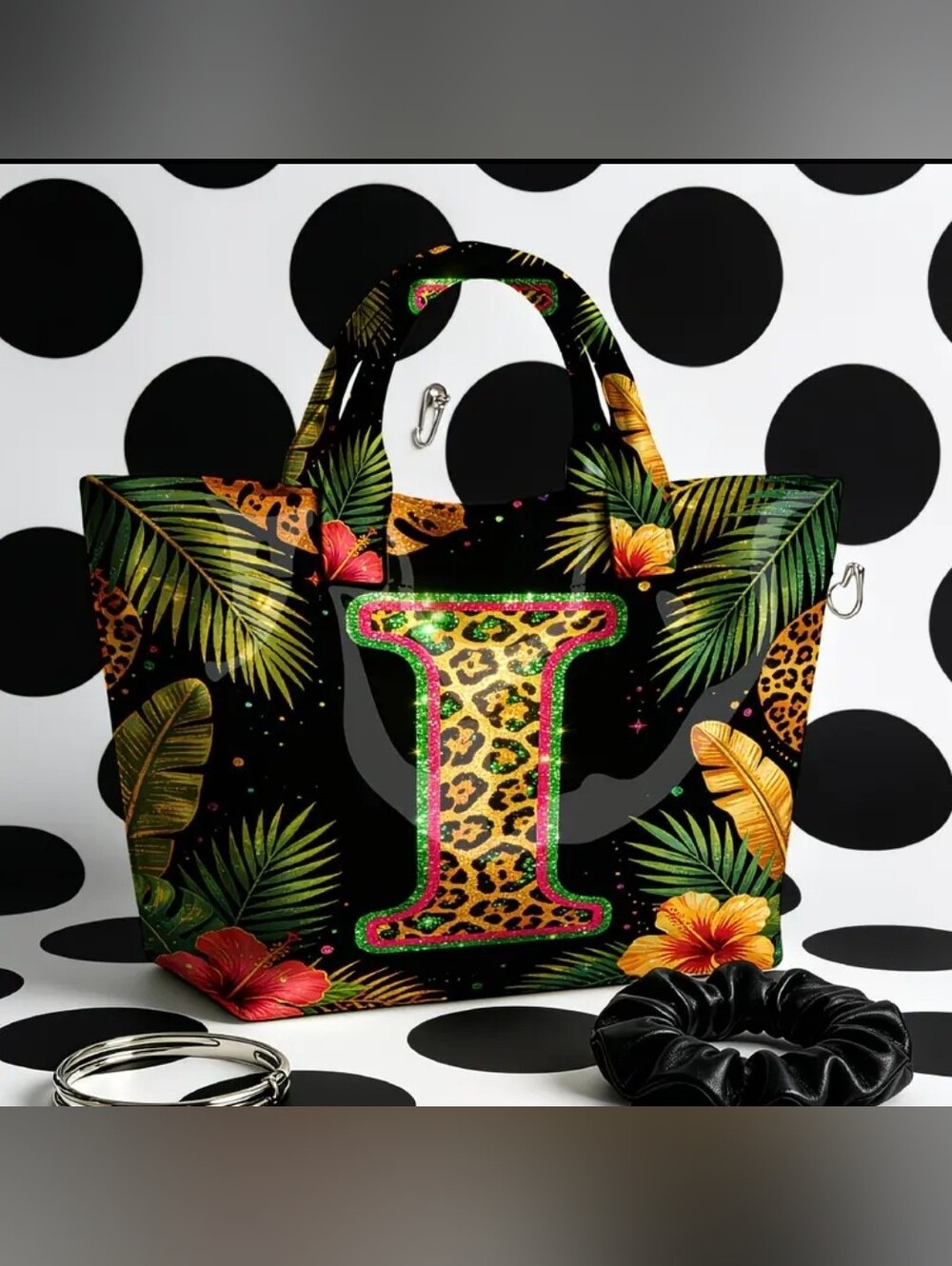 Women Tropical LeopardDaily Commute  Letter I Fashion Tote Handbag